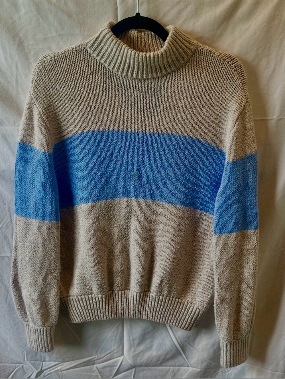 aerie Beige Turtleneck Sweater with Blue Stripe